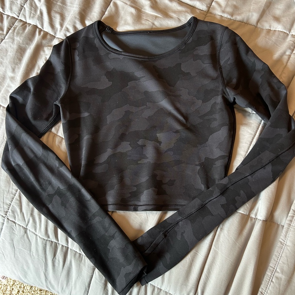 Lululemon Black Camo Long-Sleeve Crop Top